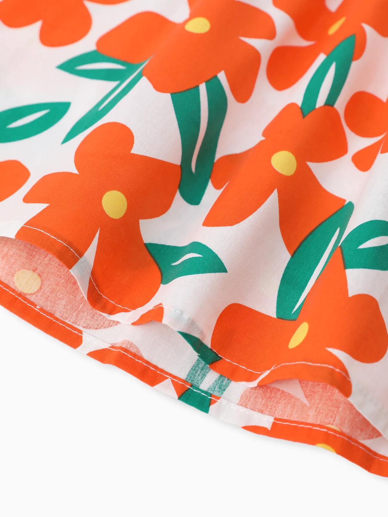 100% Cotton Baby Girl All Over Floral Print Flutter-sleeve Loose-fit Dress Orange big image 1