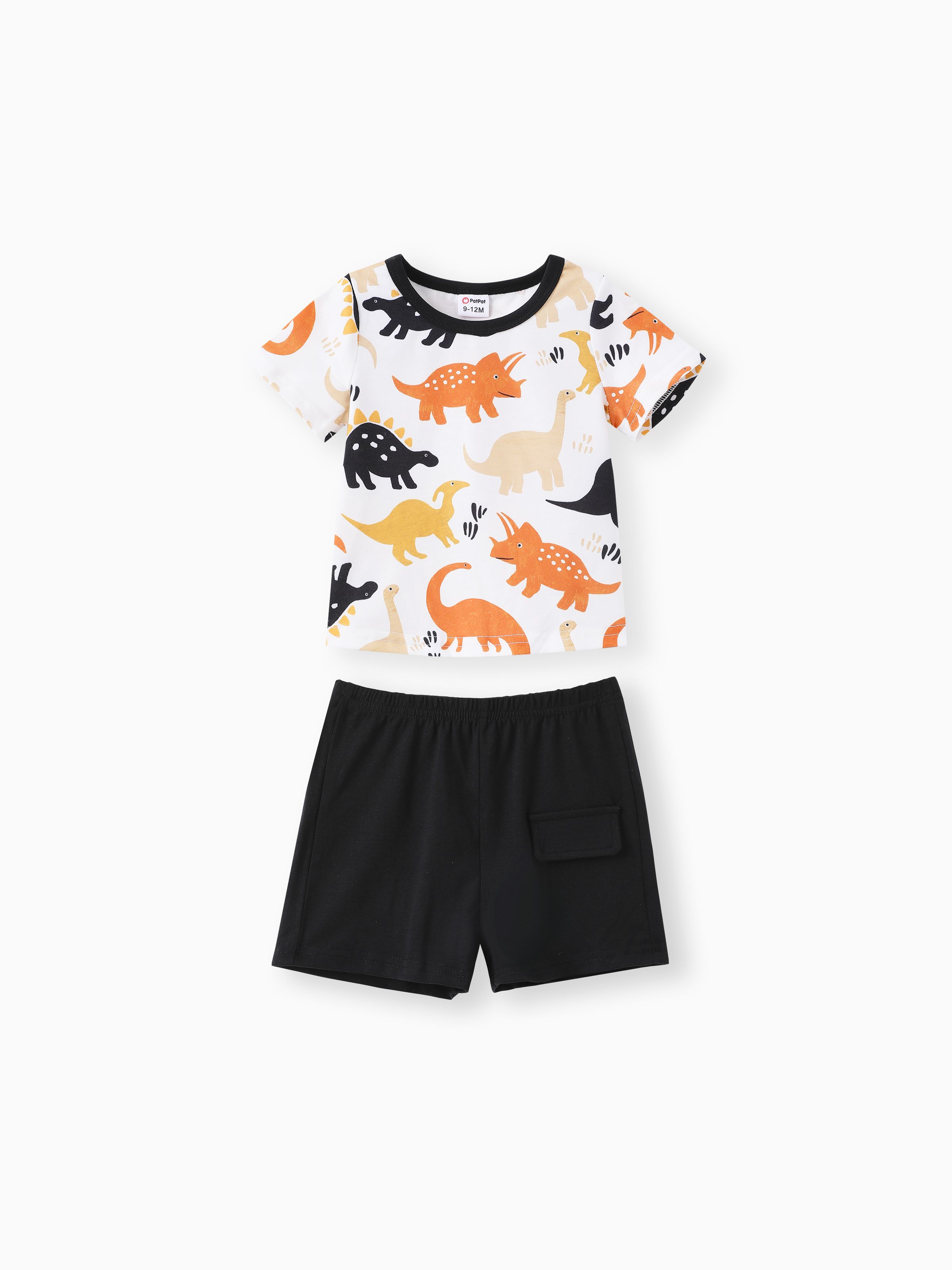 

2pcs Baby Boy All Over Dinosaur Print Short-sleeve Tee and Solid Shorts Set