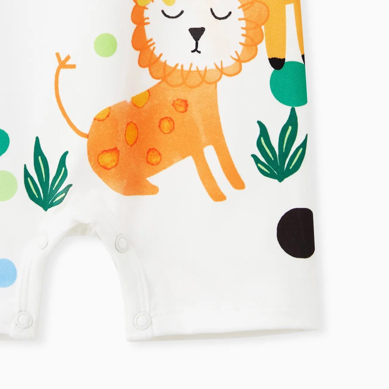Baby Girl/Boy Childlike Animal Kingdom Pattern Short Sleeve Romper Color block big image 1