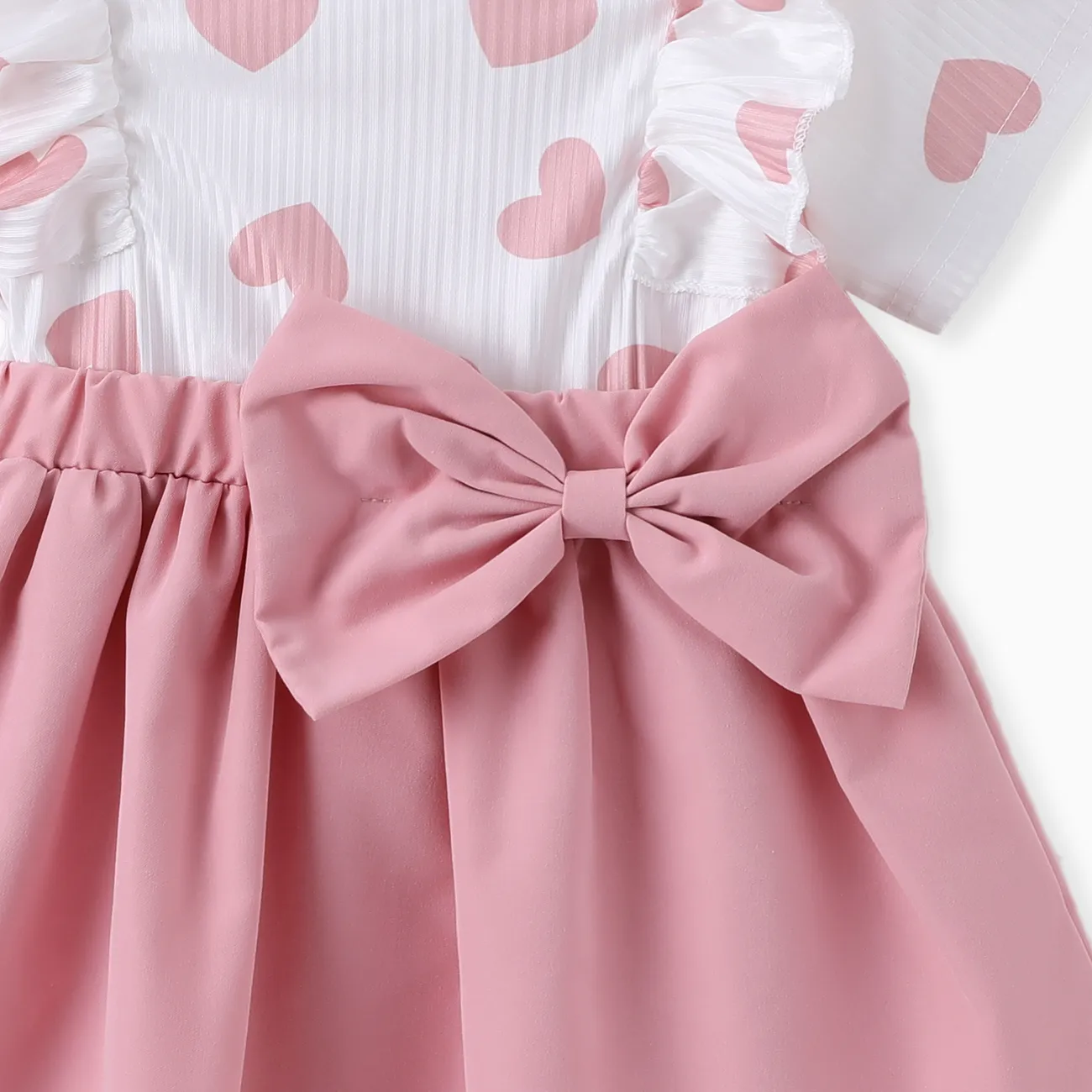 2件 嬰兒 布料拼接 甜美 短袖 連衣裙 粉色 big image 1