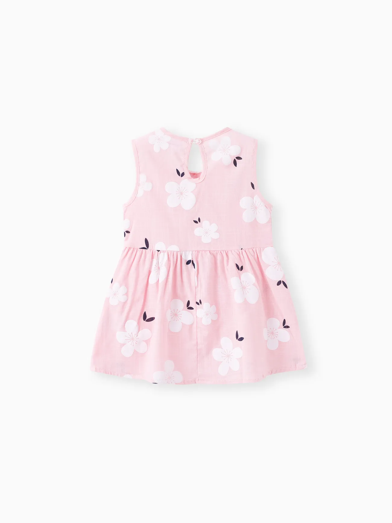 100% Cotton Baby Girl Peter Pan Collar Floral Print Tank Dress Light Pink big image 1