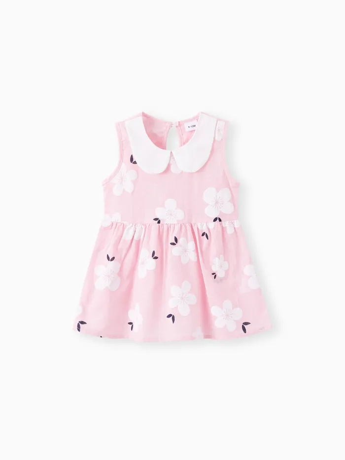 100% Cotton Baby Girl Peter Pan Collar Floral Print Tank Dress