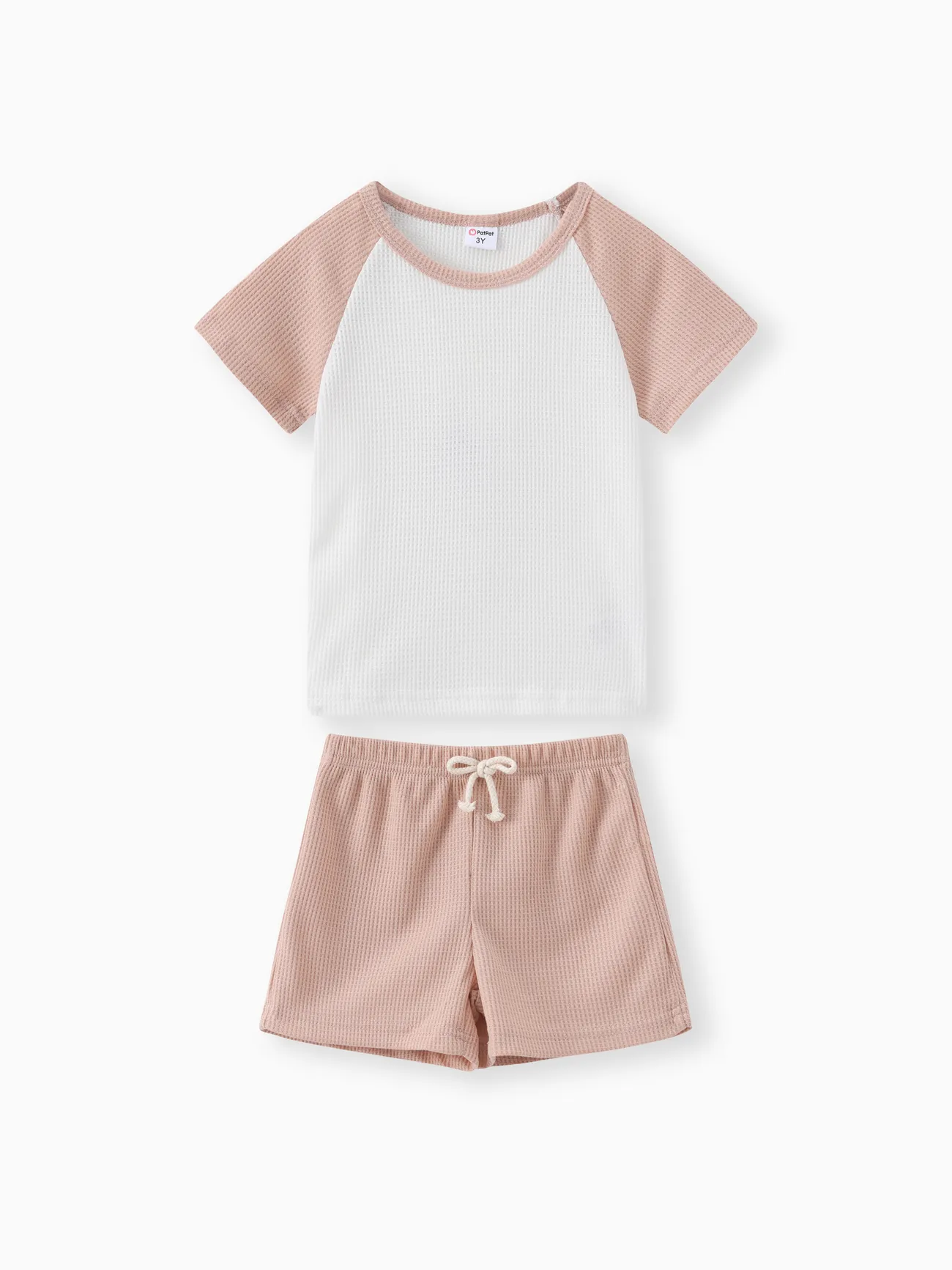 Brown - 2-piece Toddler Boy Waffle Colorblock Raglan Sleeve Tee and Solid Color Shorts Set - image 1