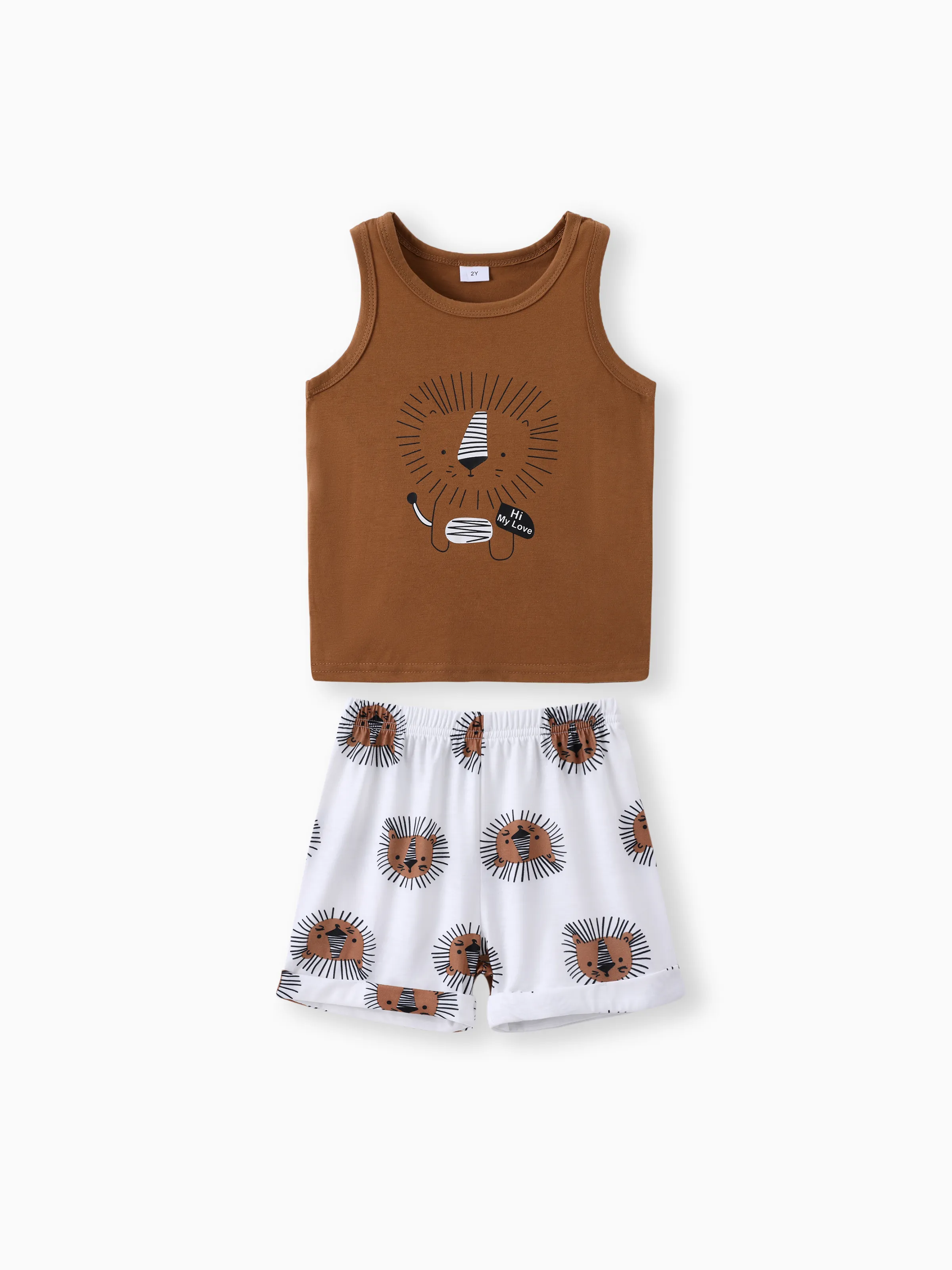 

2pcs Toddler Boy Playful Lion Print Tank Top and Shorts Set