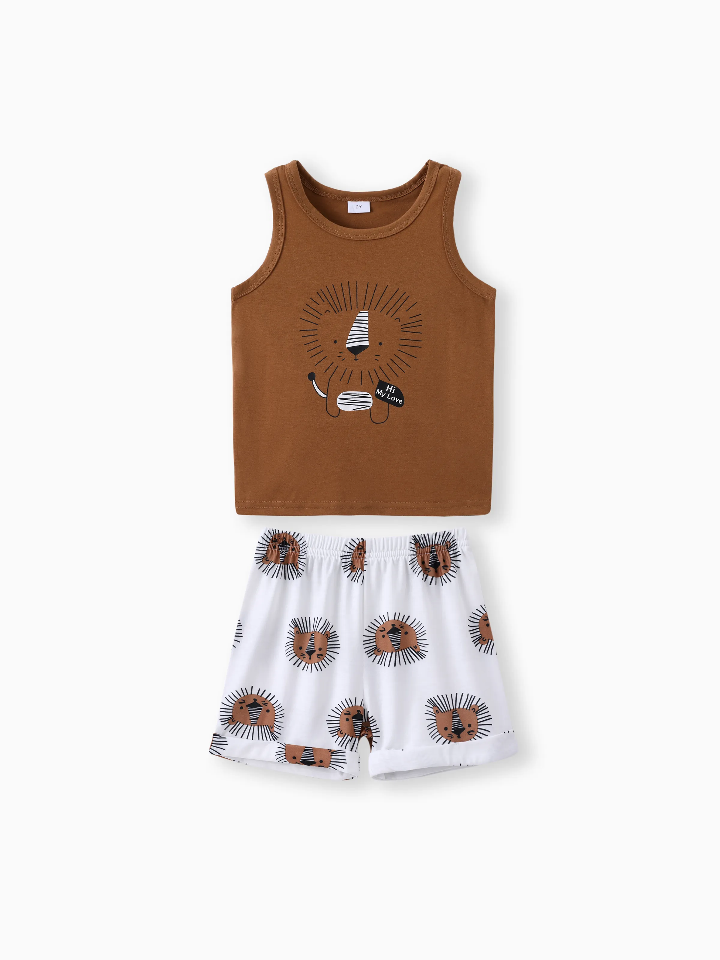 2pcs Toddler Boy Playful Lion Print Tank Top and Shorts Set