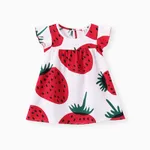 Baby Girl Girl Strawberry Print Flutter-sleeve Dress White
