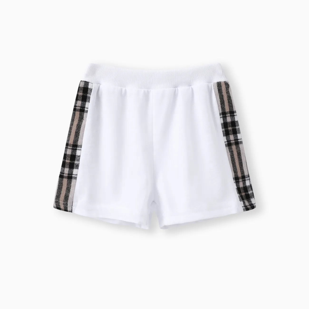 2pcs Baby Boy Plaid Bear Graphic Short-sleeve Tee & Shorts Set White big image 1