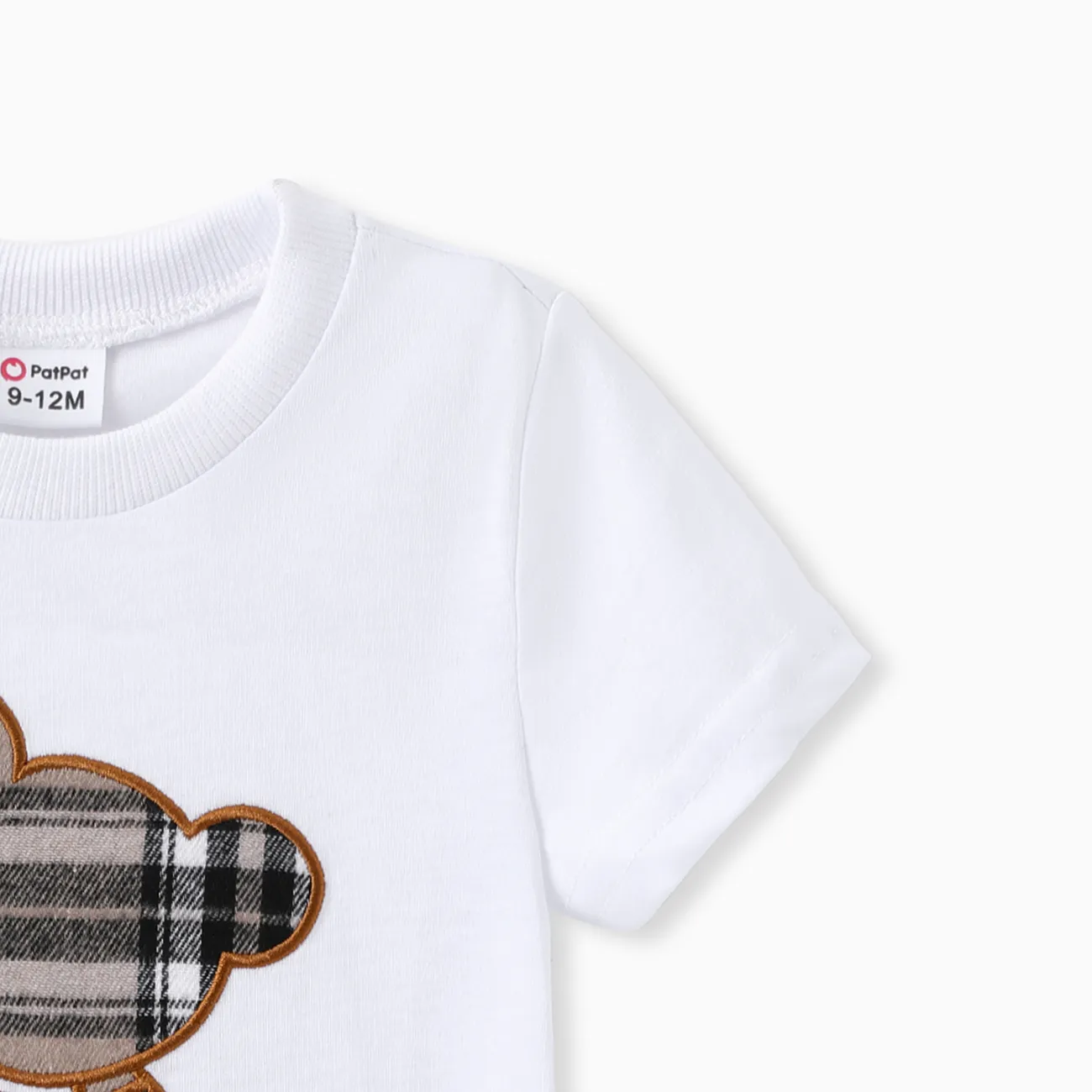 2pcs Baby Boy Plaid Bear Graphic Short-sleeve Tee & Shorts Set White big image 1
