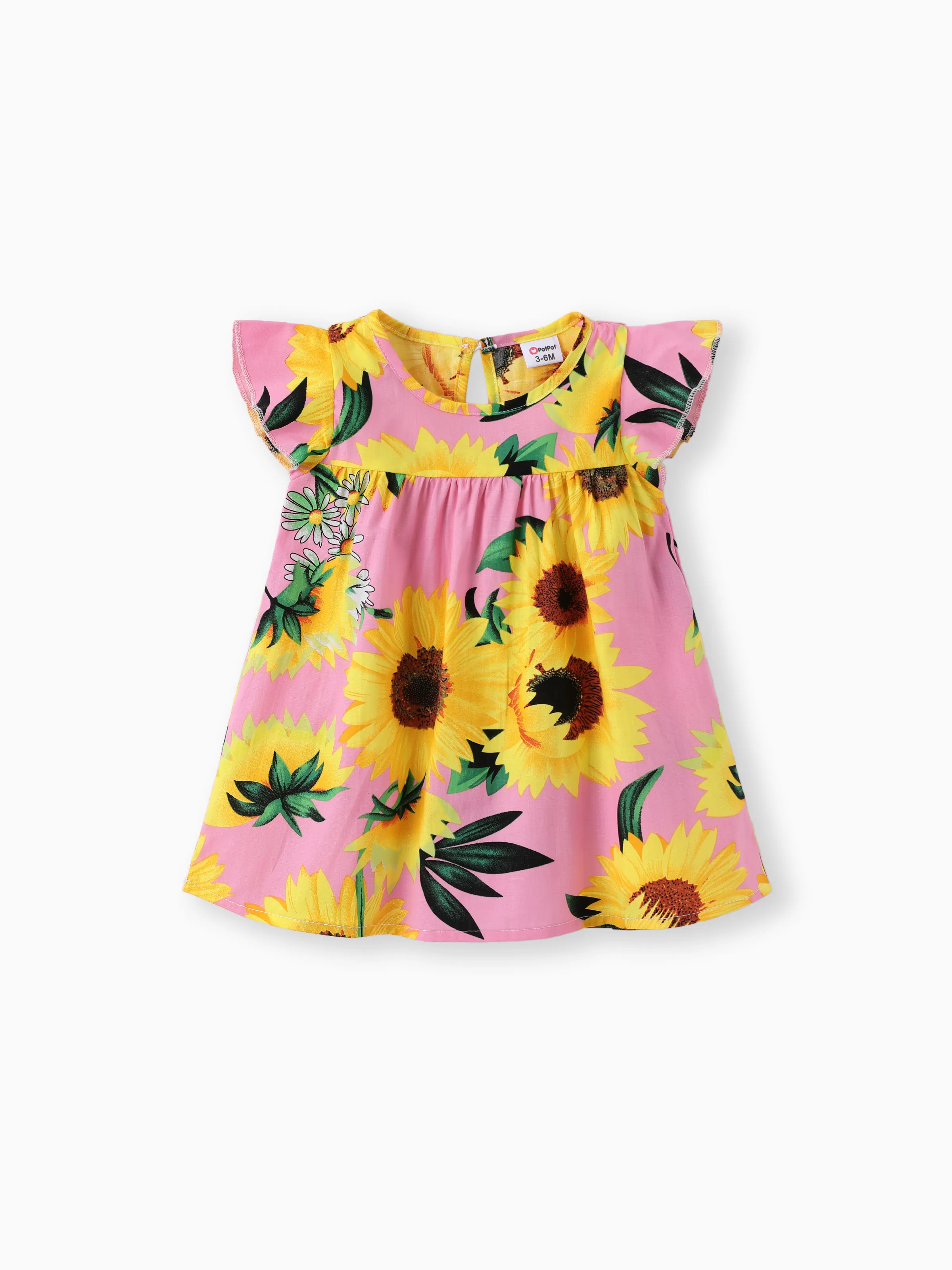 

Baby Girl 100% Cotton Cotton Sunflower Print Flutter-sleeve Dress