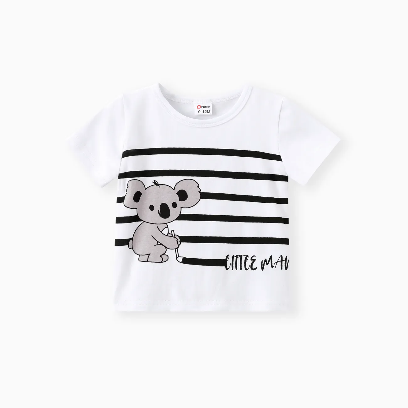 2pcs Baby Boy 95% Cotton Bear & Stripe Print Short-sleeve Tee and Letter Print Shorts Set White big image 1