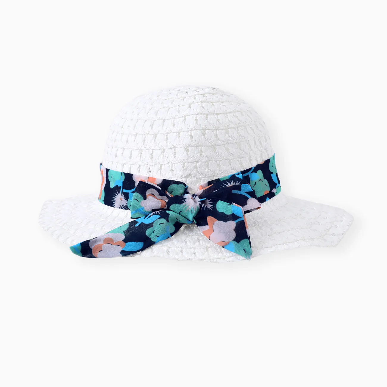 3pcs Toddler Girl Bow Decor Hat & Layered Ruffled Tank Top & Floral Print Shorts Set White big image 1