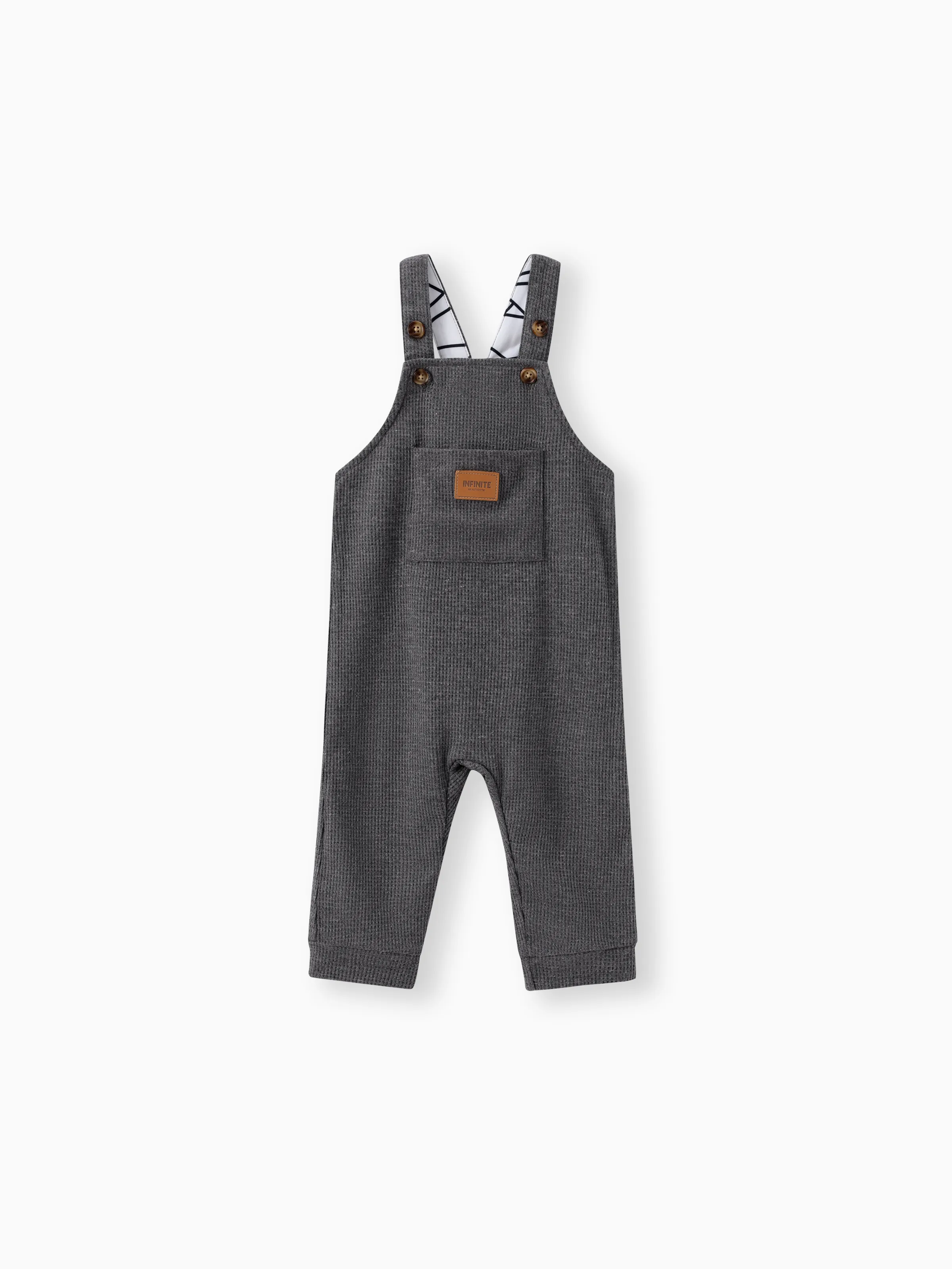 

Baby Boy Waffle Letter Patched Pocket Front Overalls