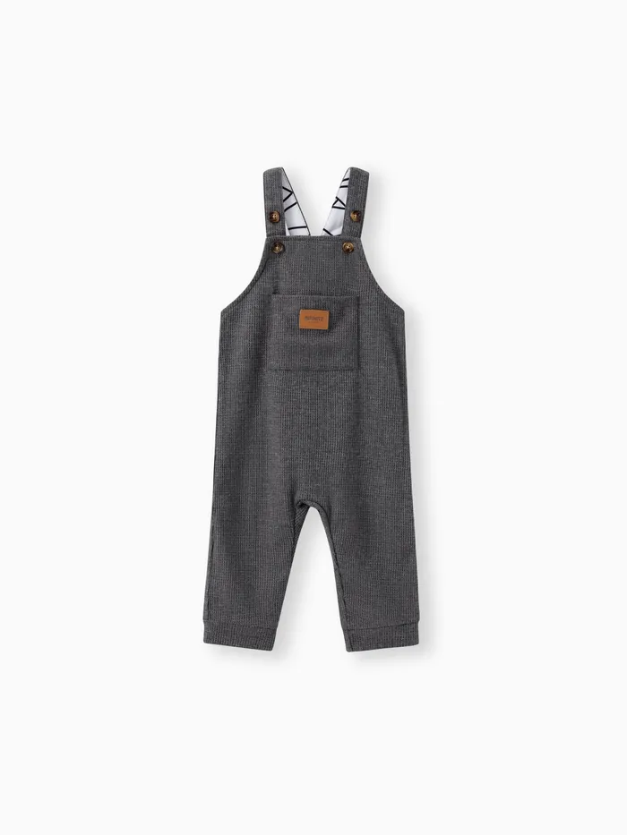 Baby Boy Waffle Letter Patched Pocket Front Overalls