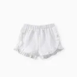 Baby Girl 100% Cotton Solid Ruffle Trim Shorts White