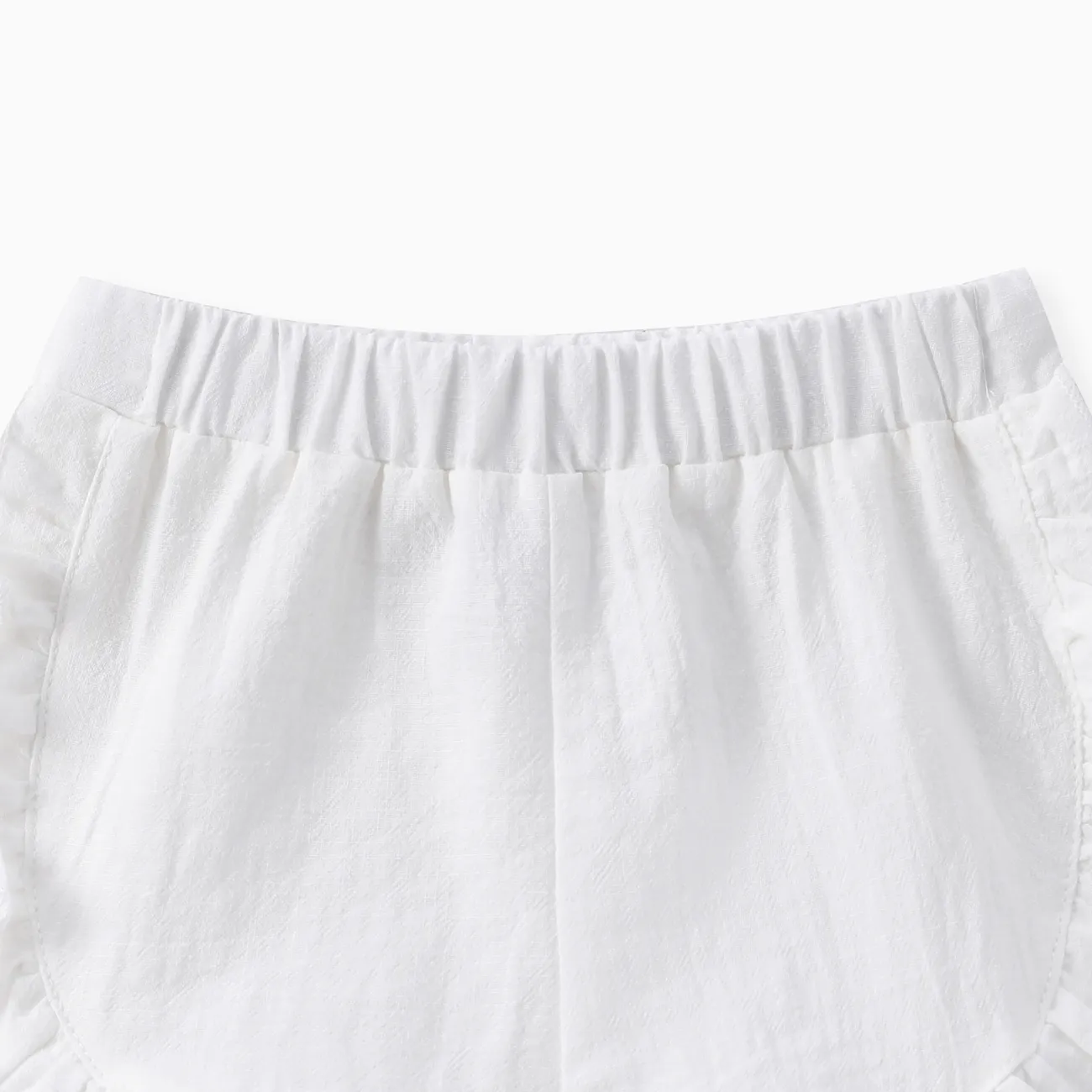 Baby Girl 100% Cotton Solid Ruffle Trim Shorts White big image 1