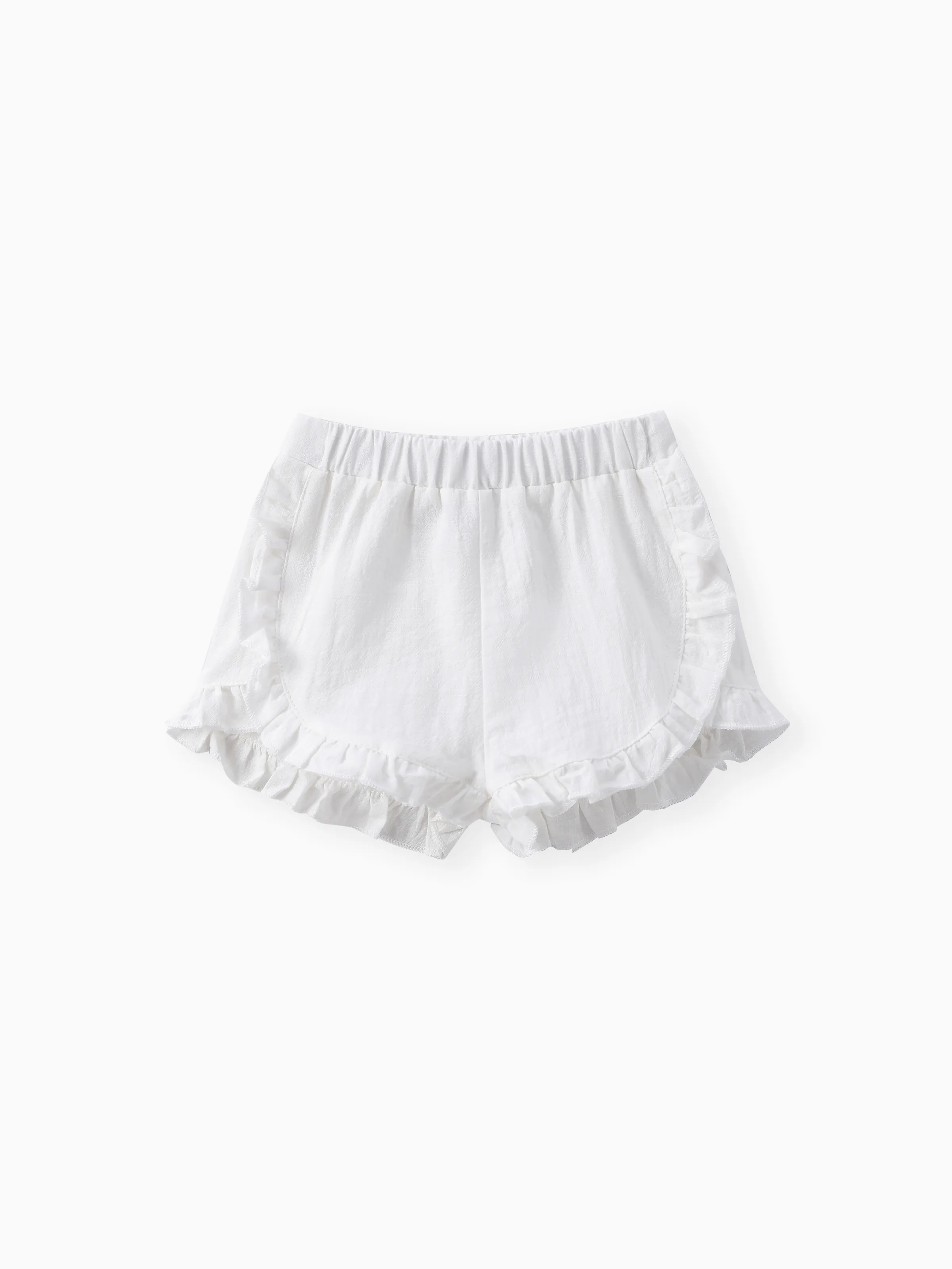 

Baby Girl 100% Cotton Solid Ruffle Trim Shorts