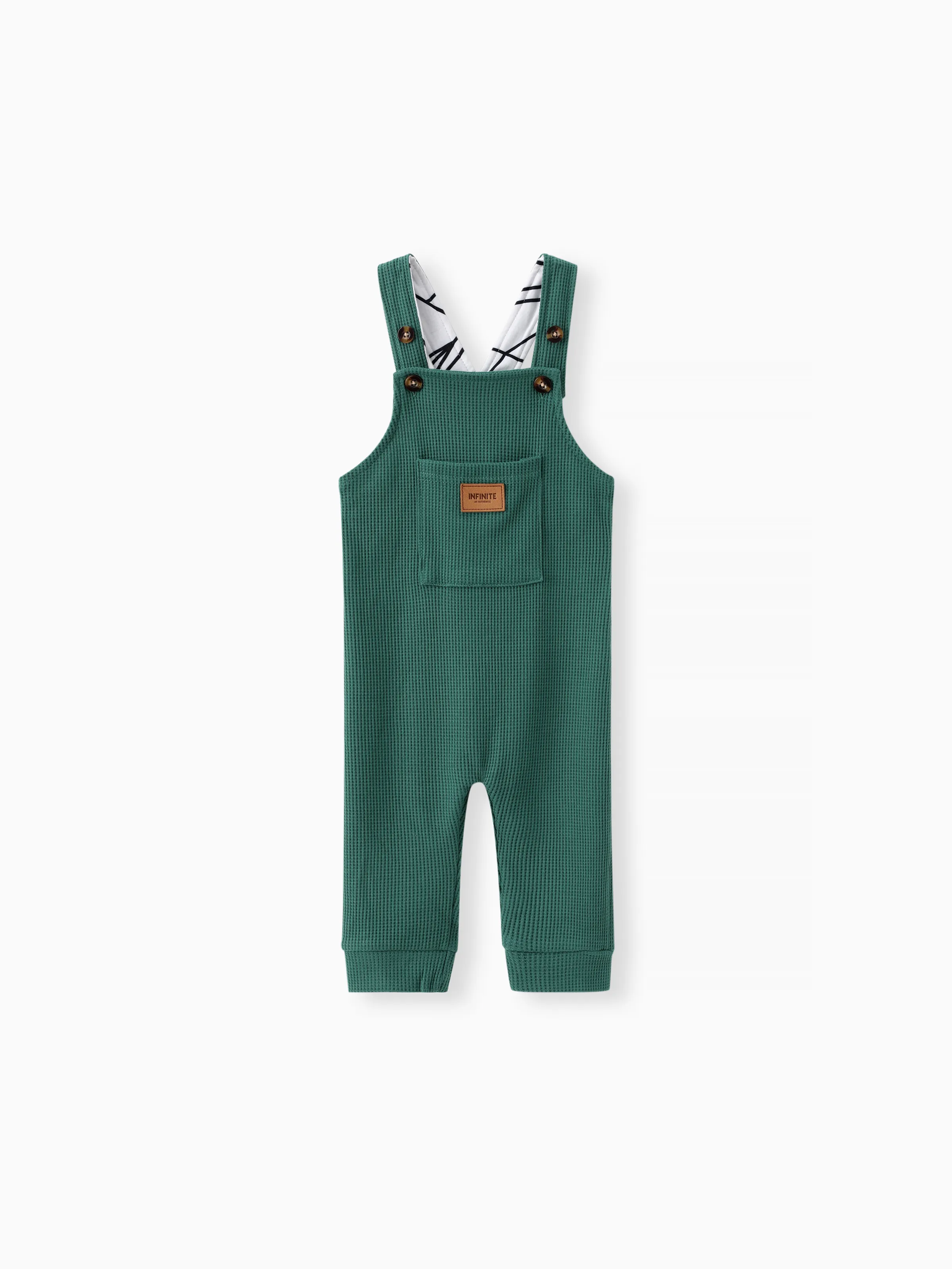 

Baby Boy Waffle Letter Patched Pocket Front Overalls