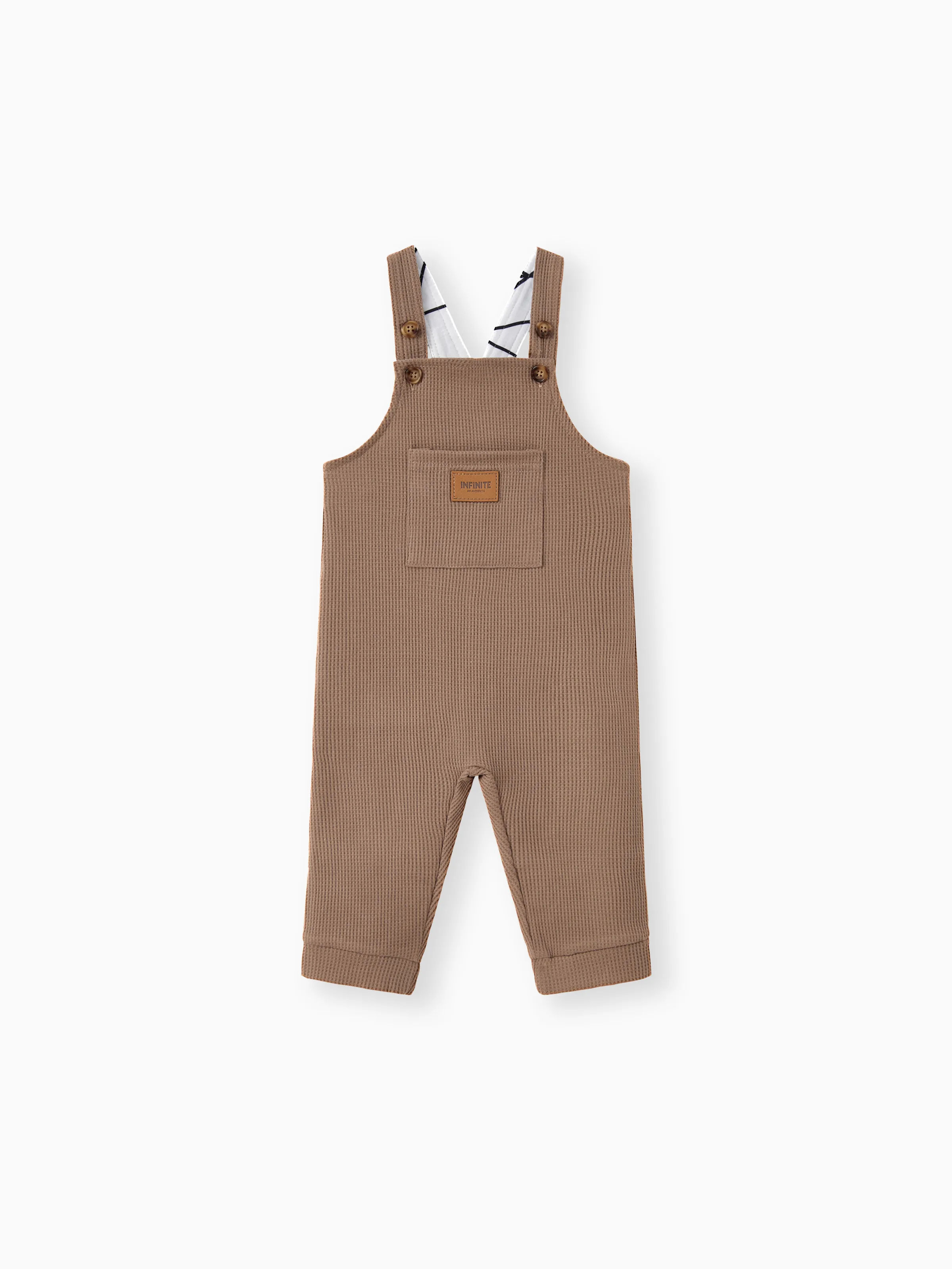 

Baby Boy Waffle Letter Patched Pocket Front Overalls