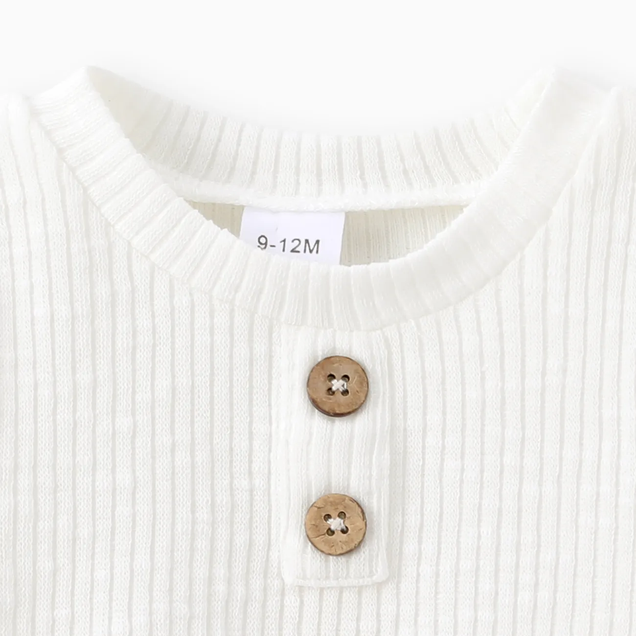 Baby Boy/Girl Button Design Solid Ribbed Knitted Long-sleeve Pullover Top White big image 1