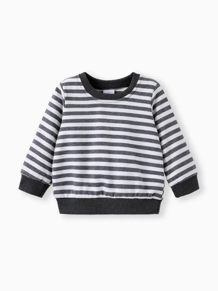 Baby Boy/Girl Solid/Striped Crewneck Long-sleeve Pullover Sweatshirt