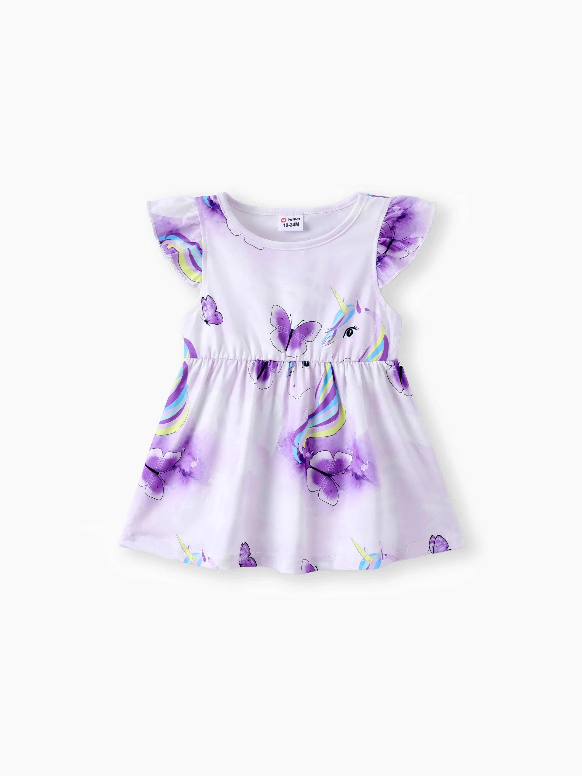 

Toddler Girl Unicorn Heart Print Flutter-sleeve Pink Dress