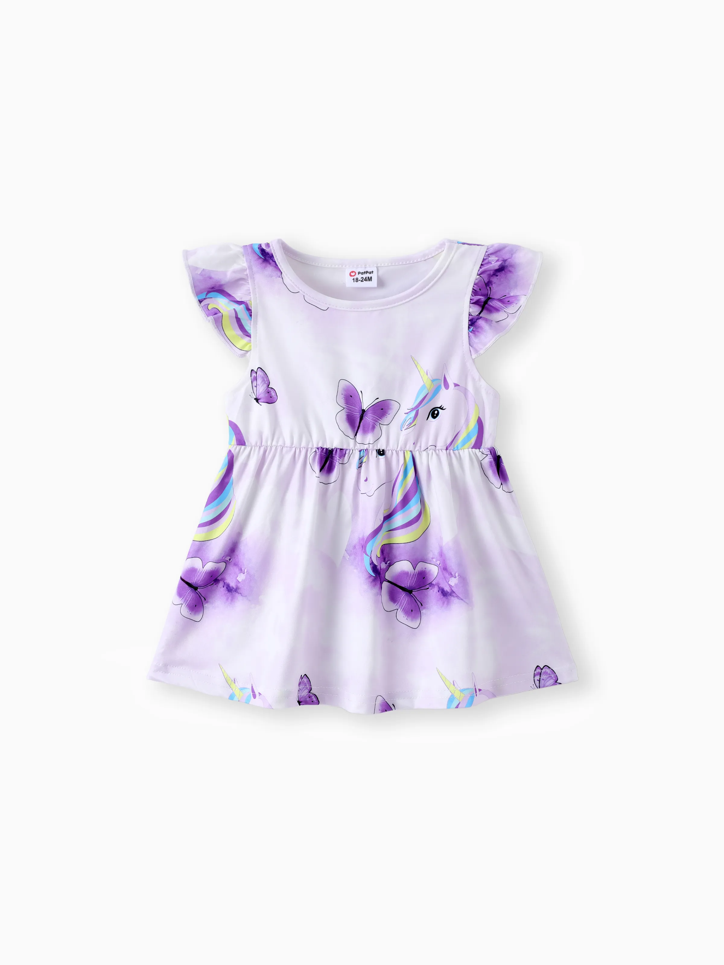 Toddler Girl Unicorn Heart Print Flutter-sleeve Pink Dress