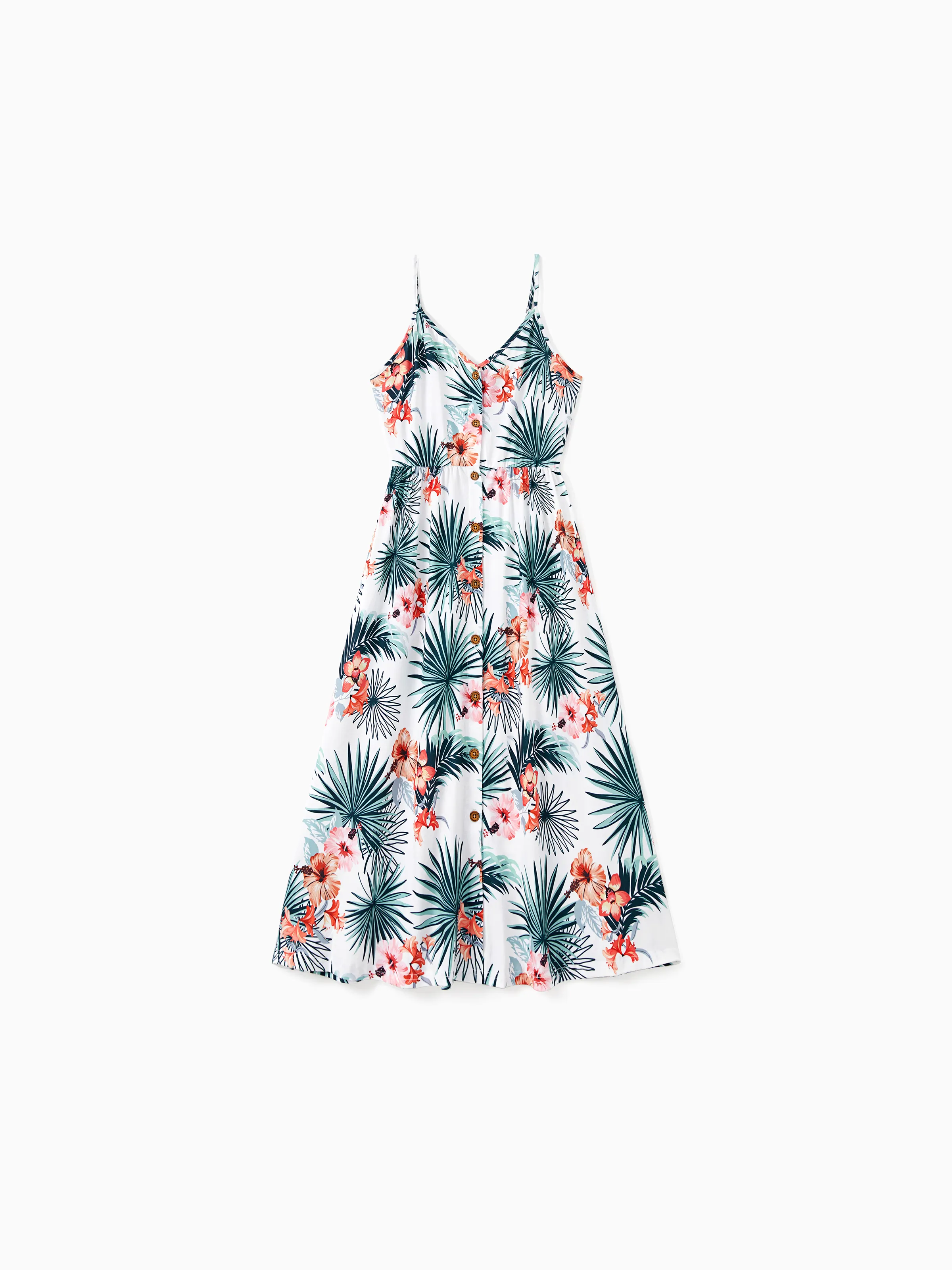 

Family Matching Sets Floral Panel Tee or Shirred Back Button Up Strap Dress With Pockets