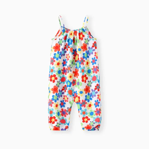 Baby Girl All Over Colorful Floral Print Spaghetti Strap Jumpsuit
