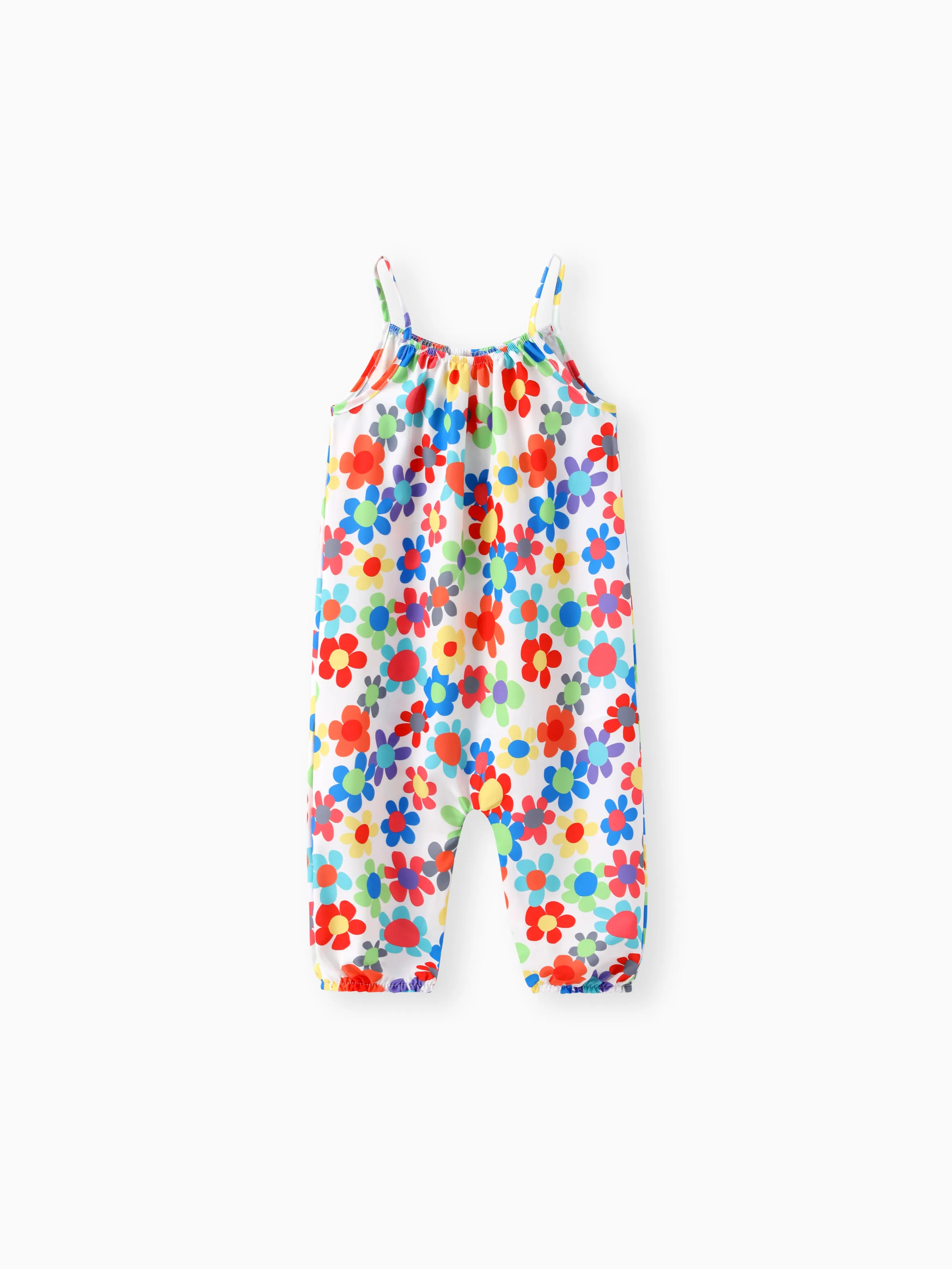 

Baby Girl All Over Colorful Floral Print Spaghetti Strap Jumpsuit