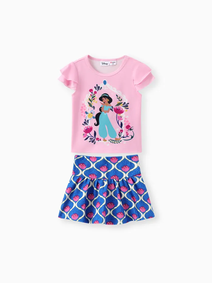 Disney Princess Toddler Girls Jasmine 2pcs Naia™ Floral Character Print Ruffle-sleeve Top con Conjunto de Falda