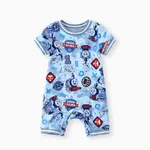 Thomas and Friends Baby Boys 1pc Character Checkboard/Tie-dyed Print Short-sleeve Onesie Light Blue