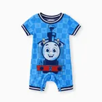 Thomas and Friends Baby Boys 1pc Character Checkboard/Tie-dyed Print Short-sleeve Onesie Blue