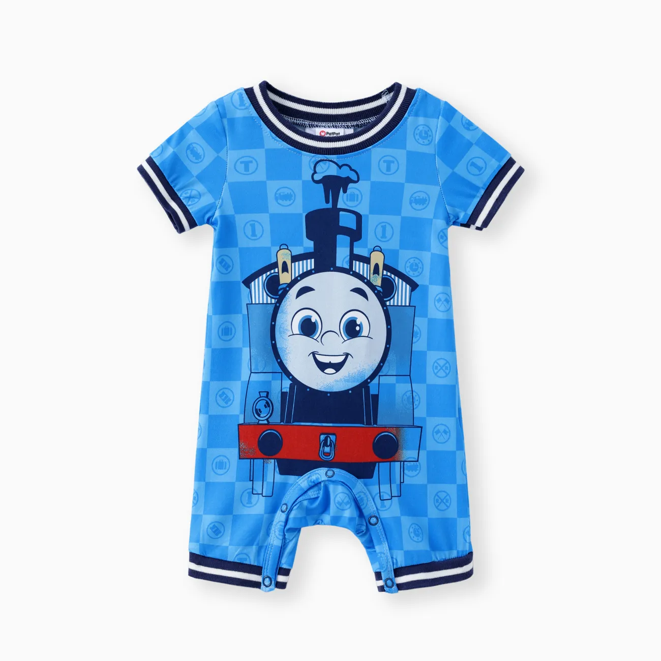 Thomas and Friends Baby Boys 1pc Character Checkboard/Tie-dyed Print Short-sleeve Onesie Blue big image 1