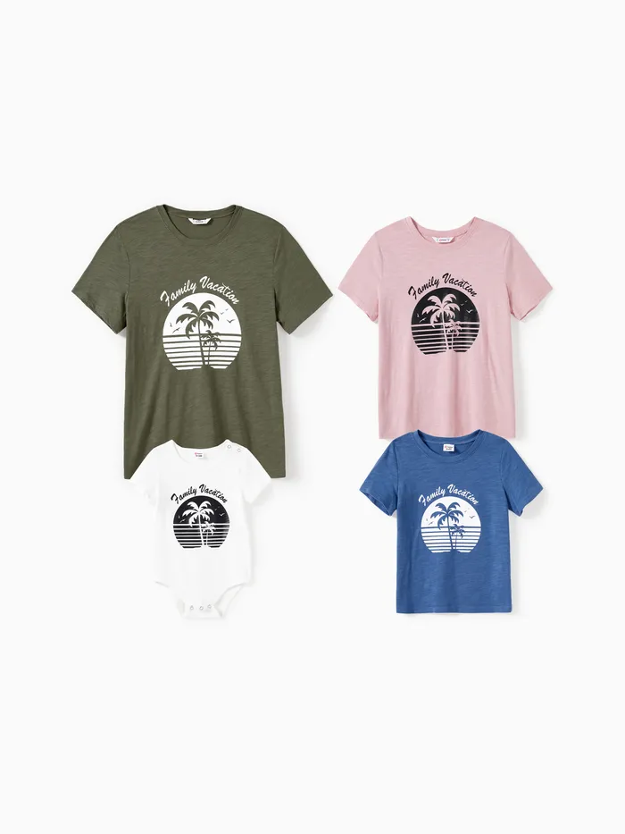 Family Matching Vacation Vibe Maniche Corte Coconut Tree Graphic Tees 