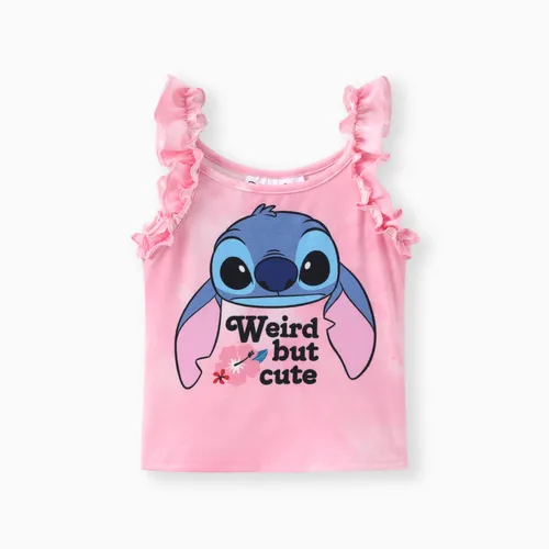 Disney Stitch Toddler/Kid Girls 1pc Naia™ Tie-dyed Personagem Print Ruffled Tank Top
