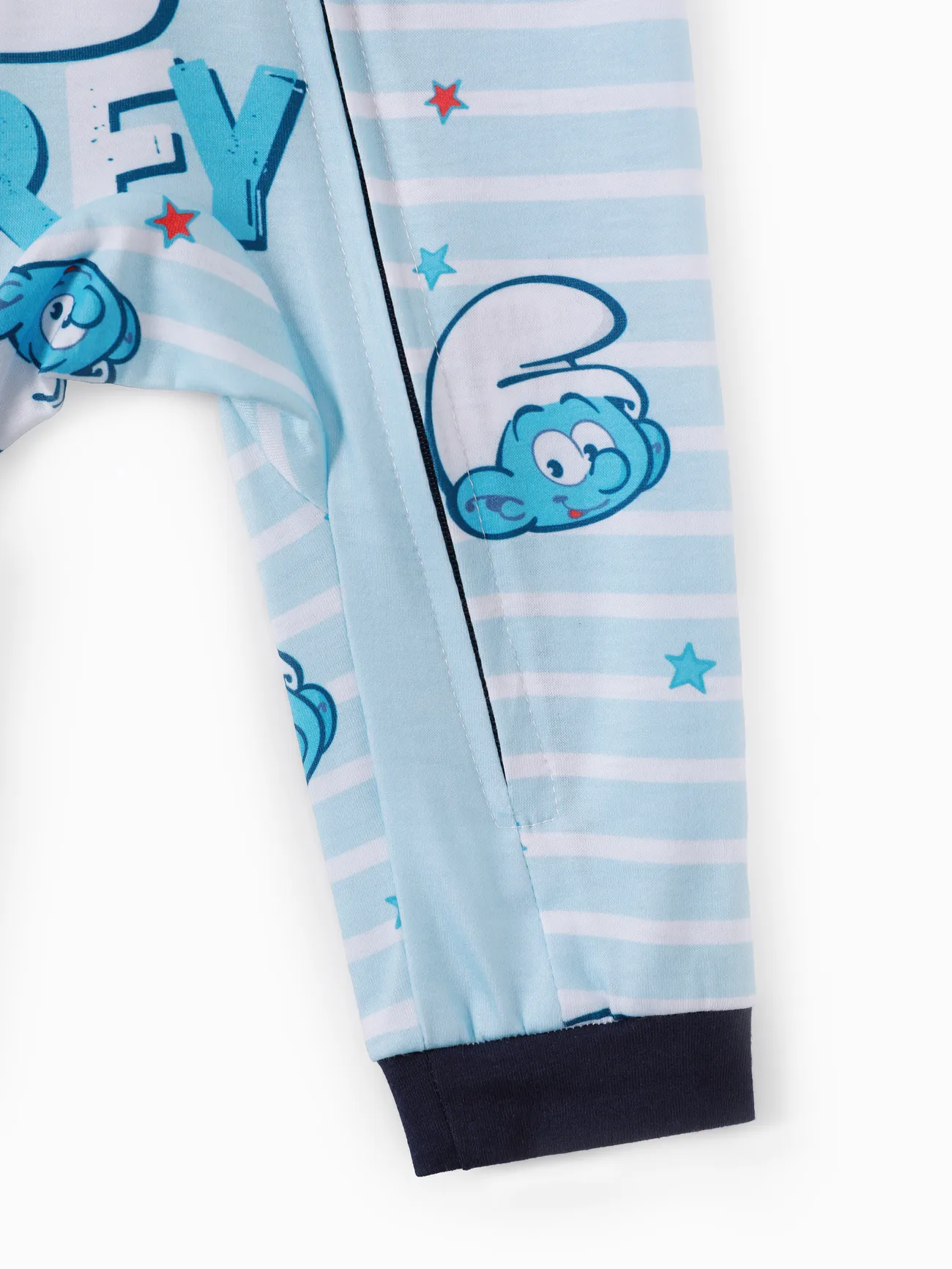 Smurfs Baby Boy Allover Print Striped Zipper Long-sleeve Jumpsuit Color block big image 1
