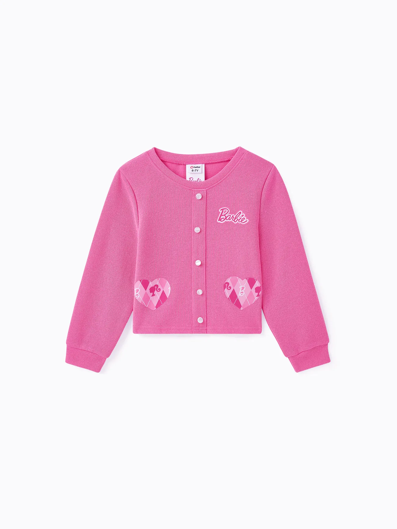 Barbie Kid Girl 2pcs Heart Print Corduroy Top and Plaid Skirt Set  Pink big image 1