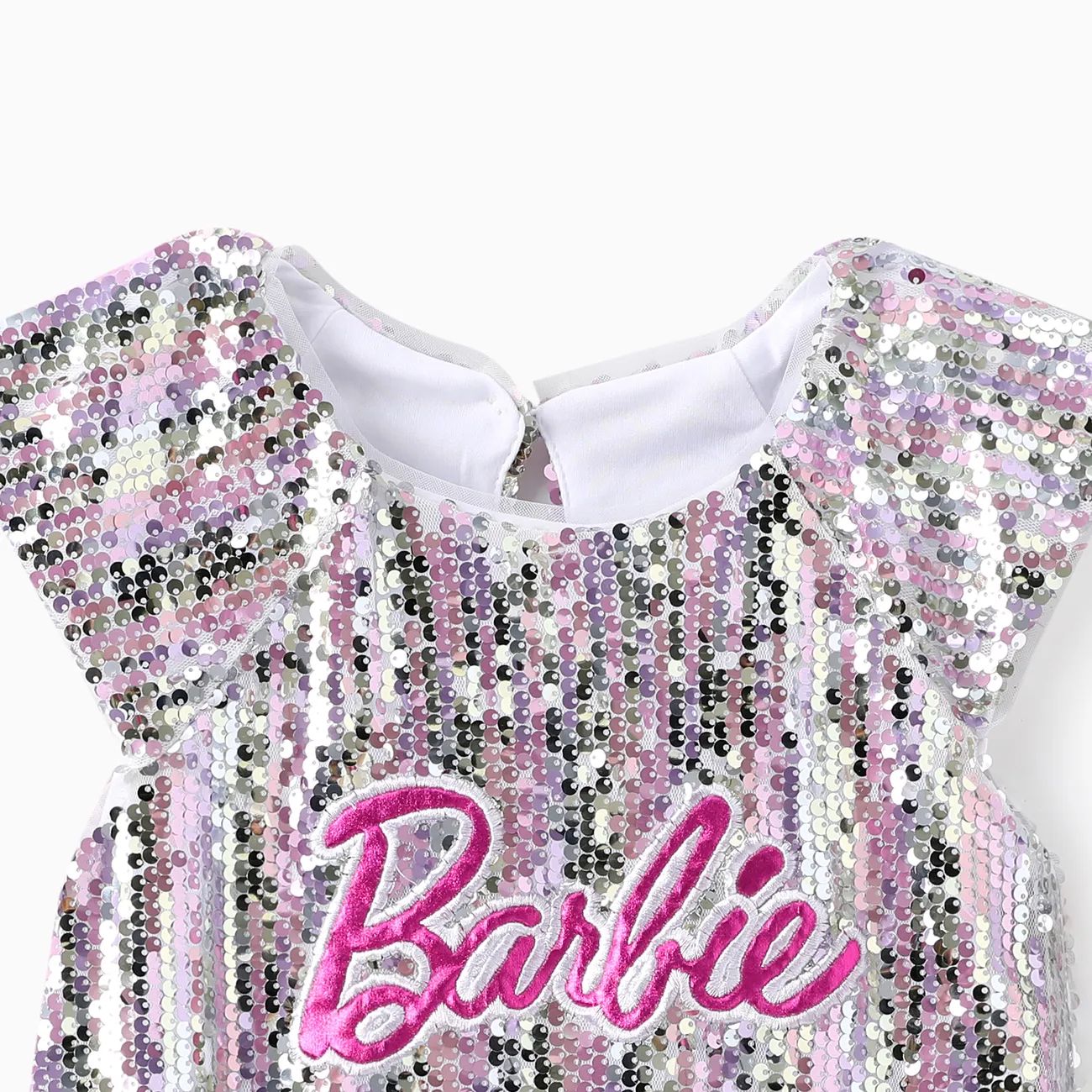 Barbie Toddler/Kid Girls 1pc Classic Barbie Letter Print Sequins Flutter-sleeve Dress Silver big image 1