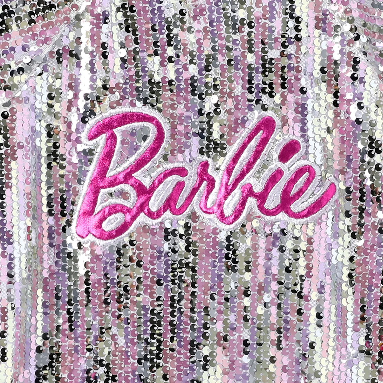 Barbie Toddler/Kid Girls 1pc Classic Barbie Letter Print Sequins Flutter-sleeve Dress Silver big image 1