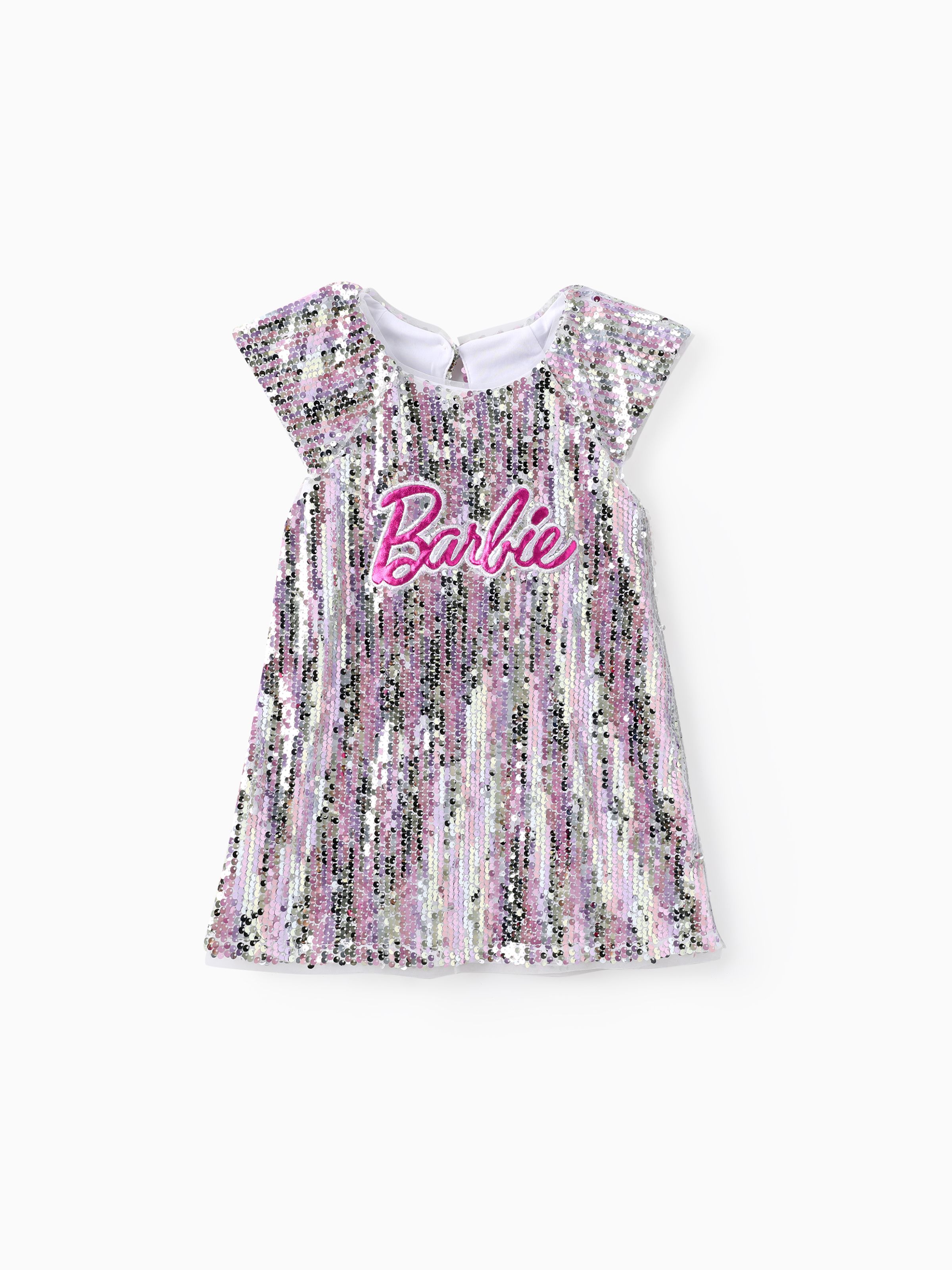 

Barbie Toddler/Kid Girls 1pc Classic Barbie Letter Print Sequins Flutter-sleeve Dress