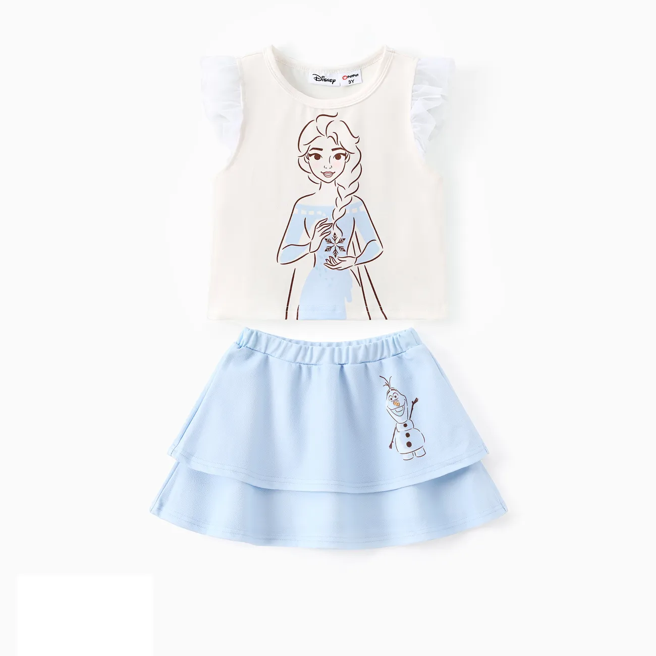 Disney Frozen 2 unidades Niño pequeño Chica Mangas con volantes Infantil conjuntos de camiseta color crema big image 1