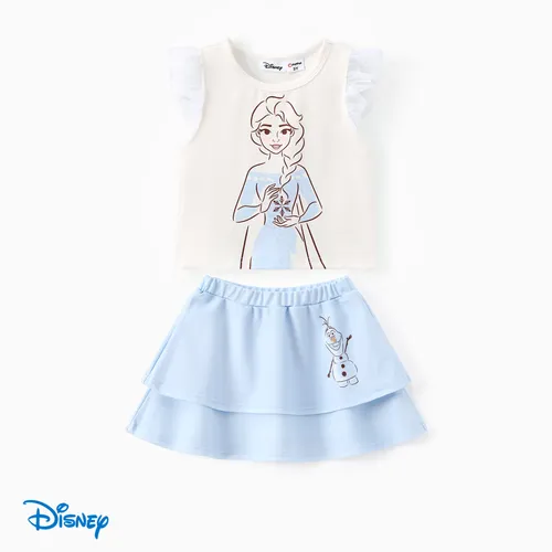 Disney Frozen Toddler Girls Elsa / Anna 2pcs Naia™ Personagem Print Ruffle Top com Conjunto de Saia 