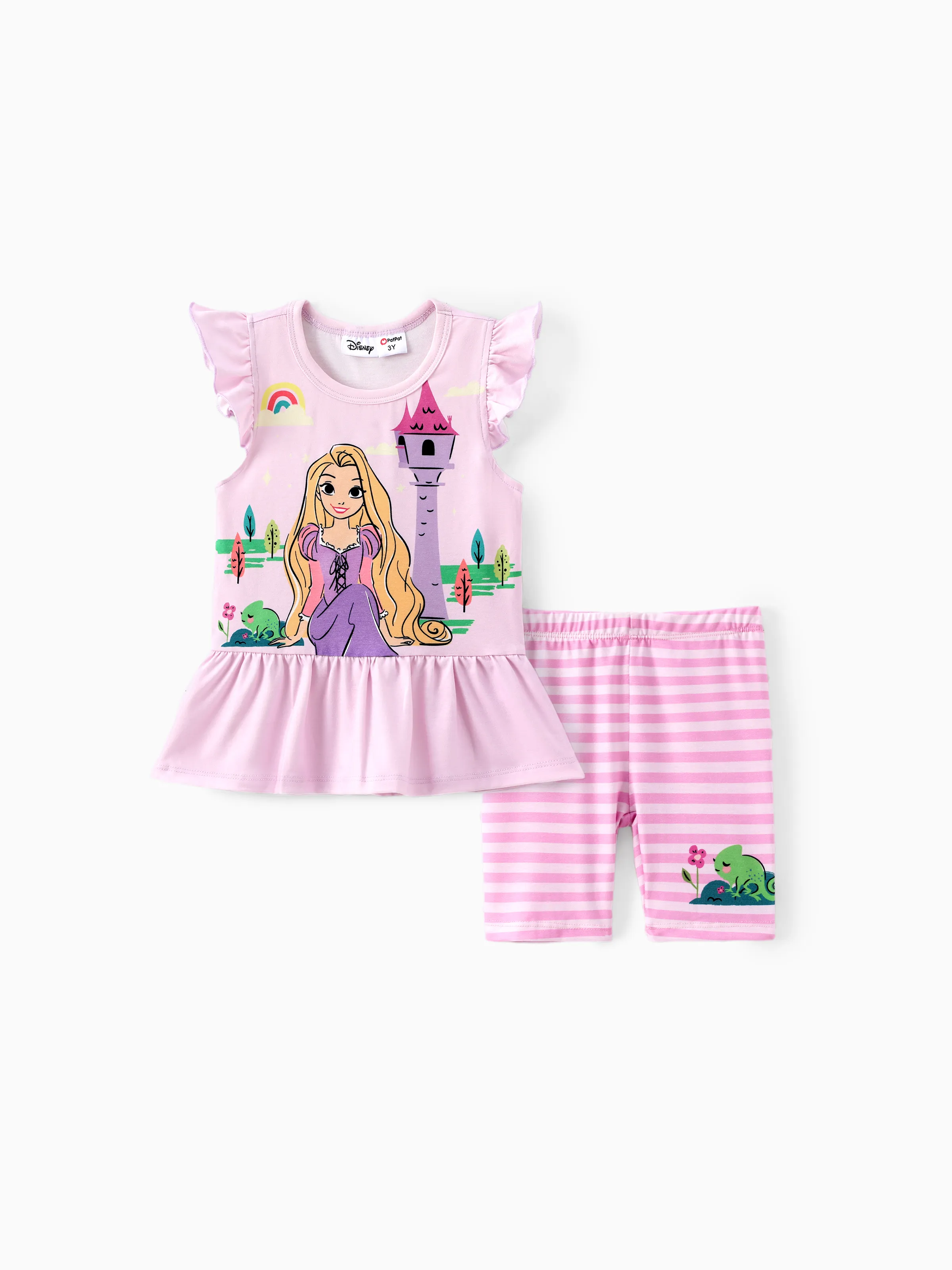 Disney Princesa Niña Pequeña Moana / Ariel 2pcs Naia™ Character Print Top con volantes con conjunto de leggings a rayas