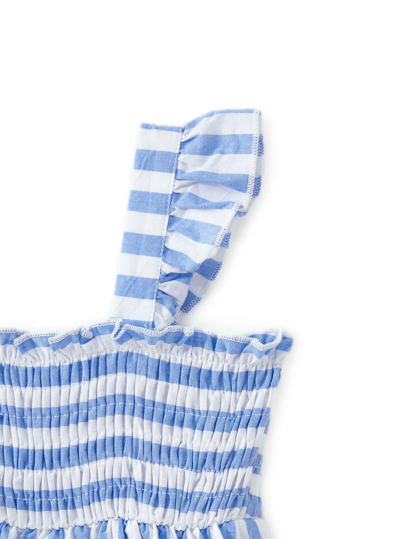 Girl - Blue & White Striped Matching Vacation Set - Off-Shoulder Shirred Dress or Casual Cruise Shirt - BLUEWHITE - image 9