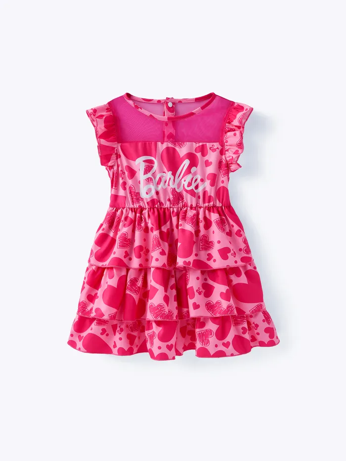 Barbie Toddler/Kid Girl Allover Coeur imprimé Maille Multi-couche Robe
