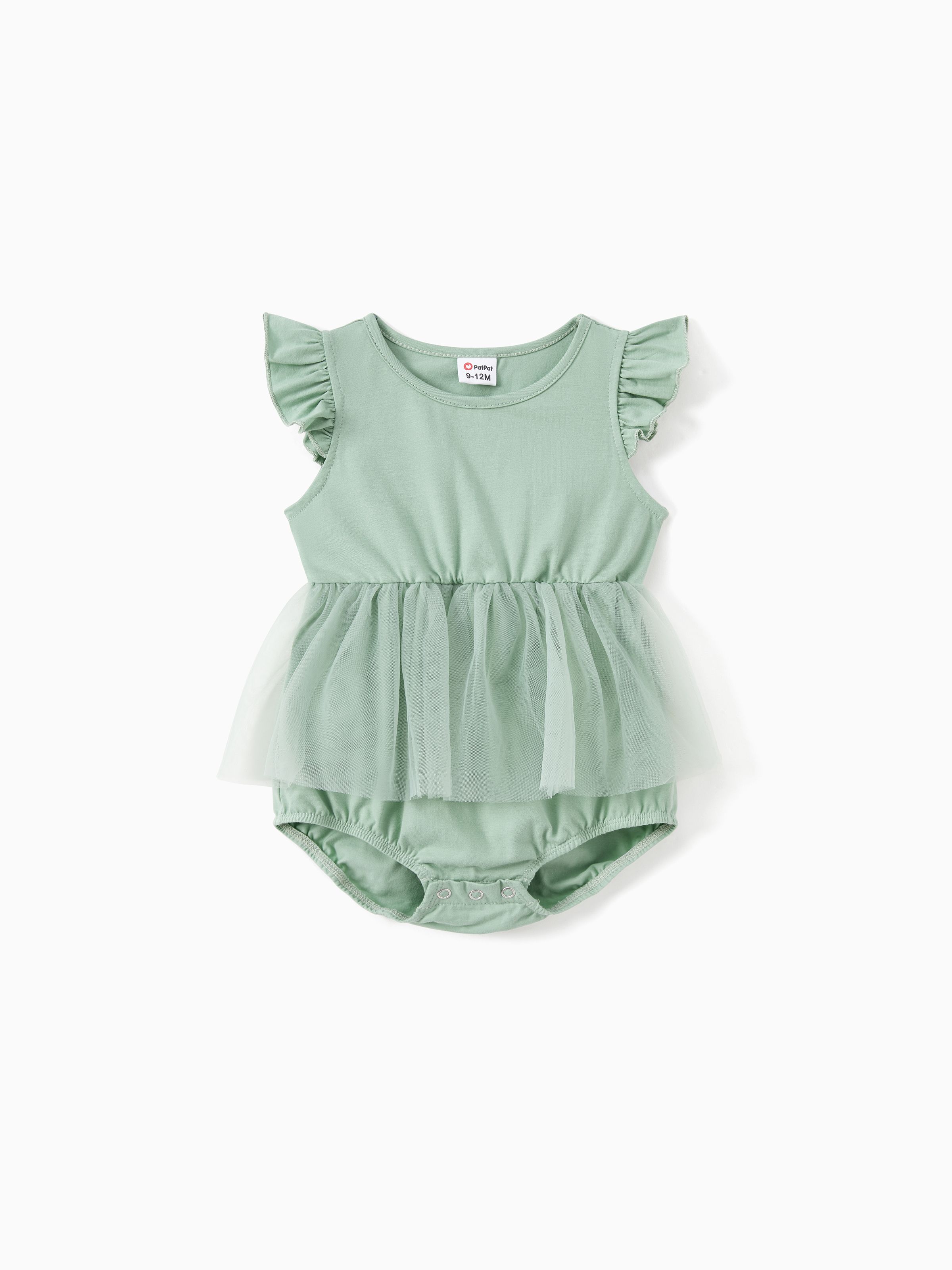 

Family Matching Color Block Tee or Green Cami Top Spliced Tulle Strap Dress