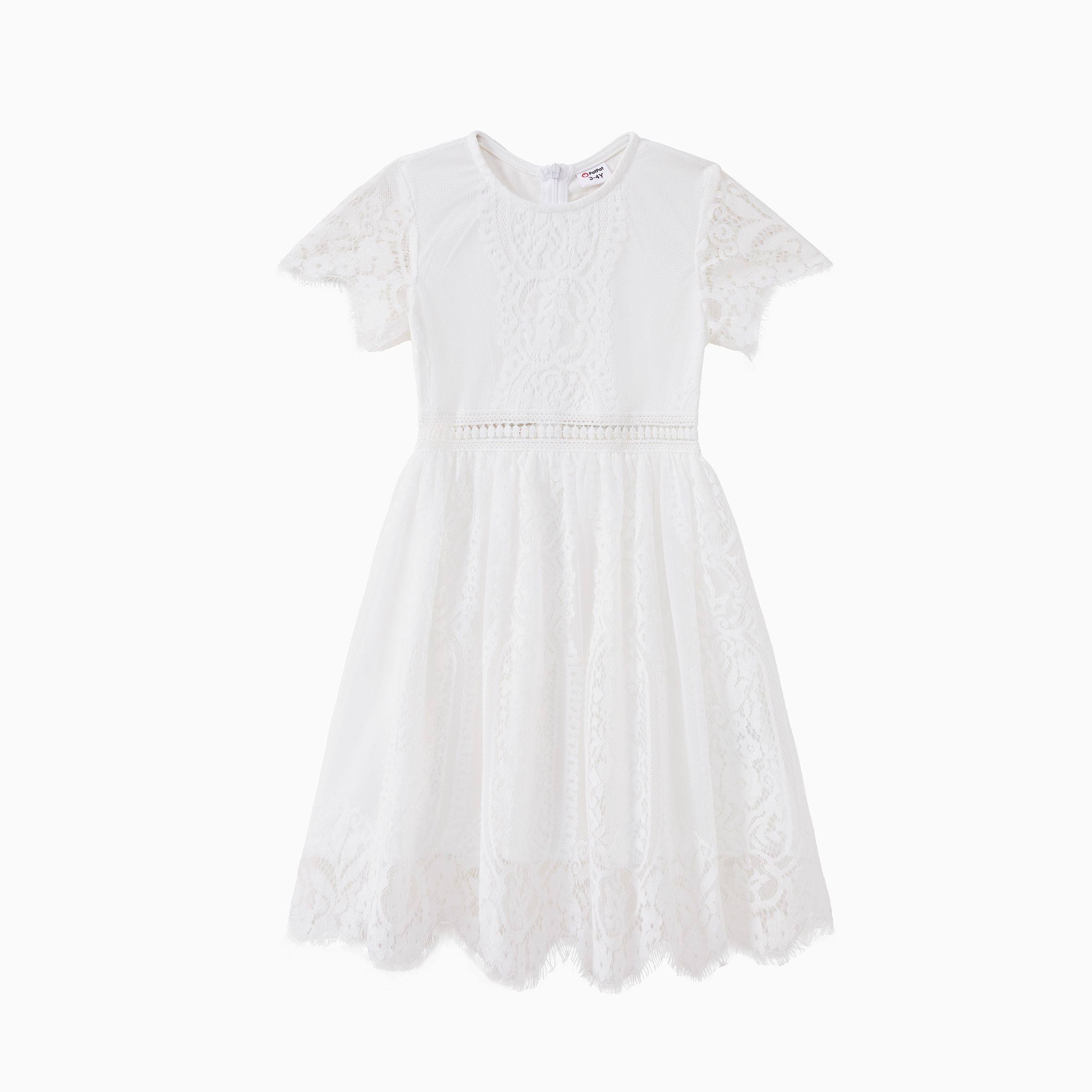 

Mommy and Me White Elegant Lace Design Short Sleeves Dress