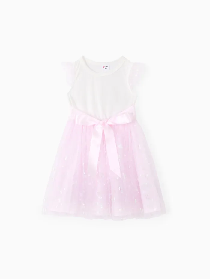 Toddler Girl Flutter Sleeve Mesh Spliced Dress