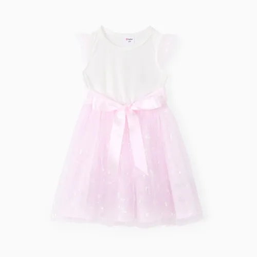 Toddler Girl Flutter Sleeve Mesh Spliced Dress