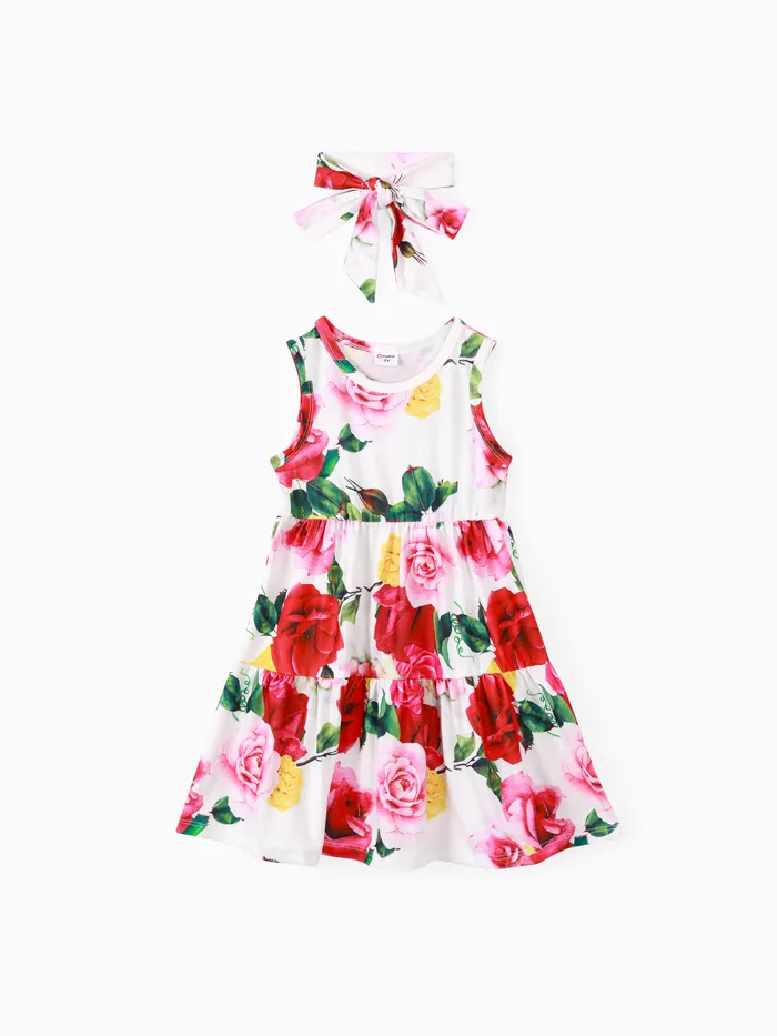 Toddler Girl Floral Print Ruffled Dress with Headband